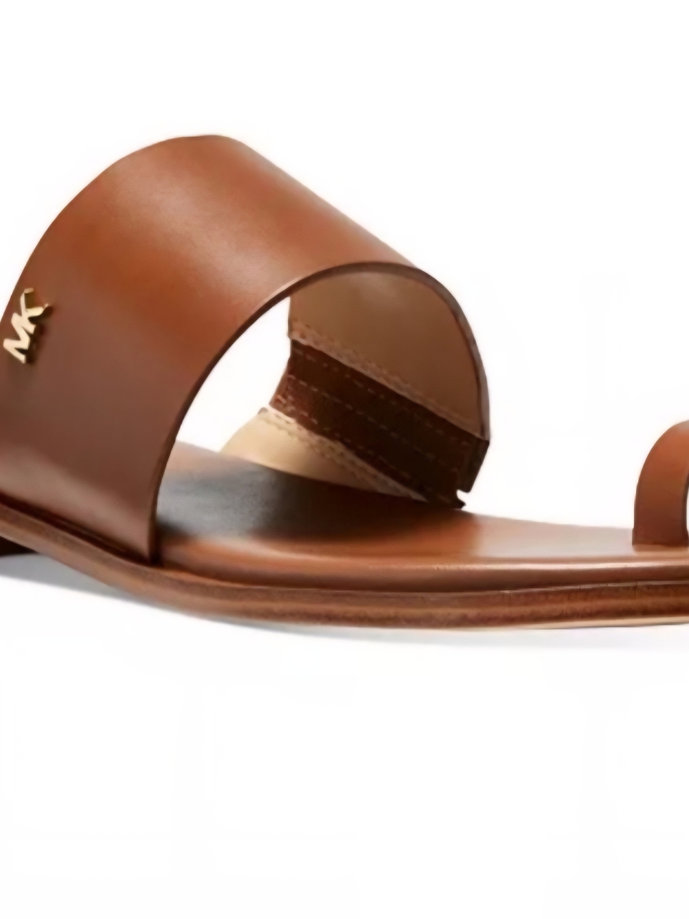 Michael Kors Brown Leather Slide Sandals.